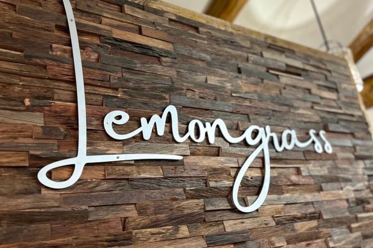 Lemongrass text on a wood textured wall