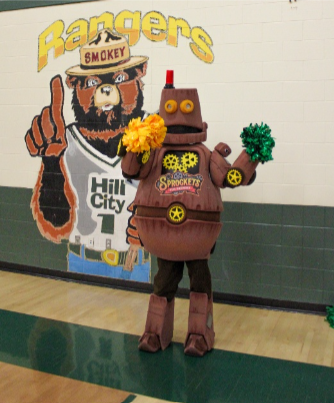Sprockets mascot visits Hill City High School.